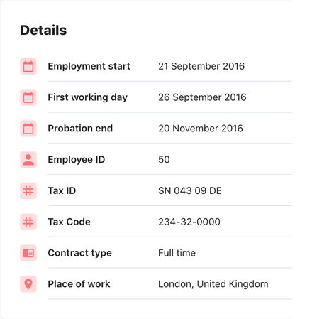 Employment details table