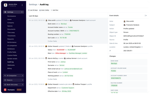 Audit log interface