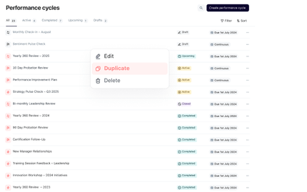 duplicate performance cycles