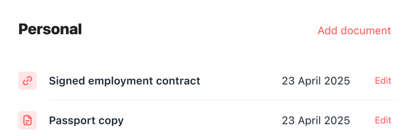 A list of personal documents