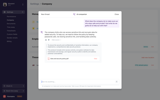 AI chat within Policies table