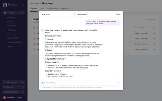 AI chat within Policy creation table