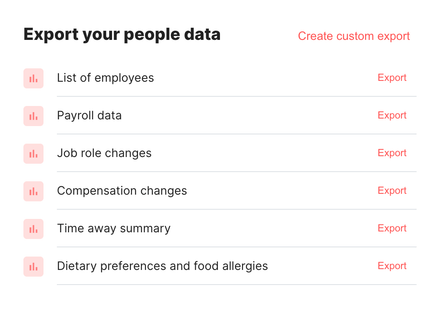 A list of pre-defined data export templates