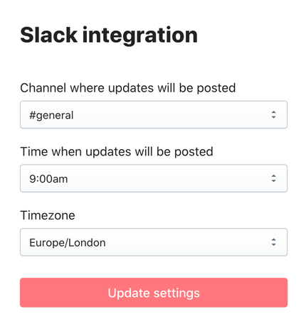 Slack integration form