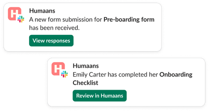 Humaans workflow and form submission notifications in Slack