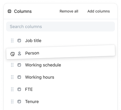 column picker with search and reordering