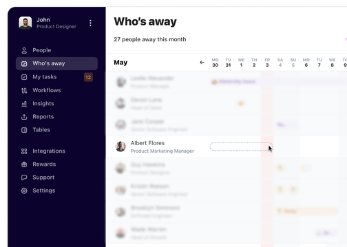 drag to book in who's away