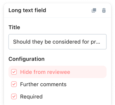 hide questions from reviewees