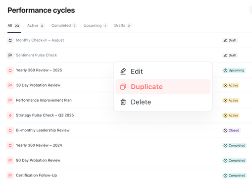 duplicate performance cycles