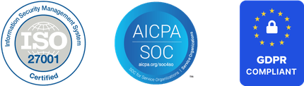 SOC 2 Type II, ISO 27001, GDPR, and ICO certification logos