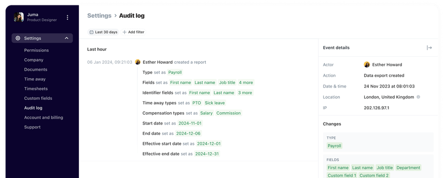 audit log events